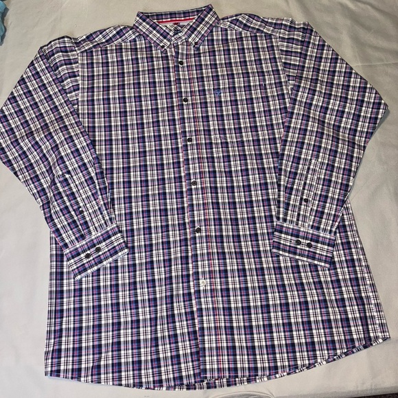 Ariat Other - Ariat Pro Series Blue Red Plaid Western Button Up Long Sleeve Shirt Sz L Vented